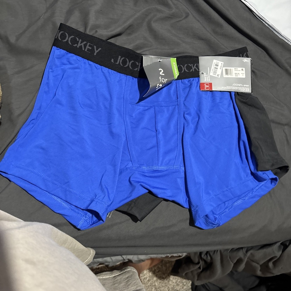 Jockey Sport Briefs Underwear 2 Pack Mens Medium Pouch Fly Front Blue Grey New